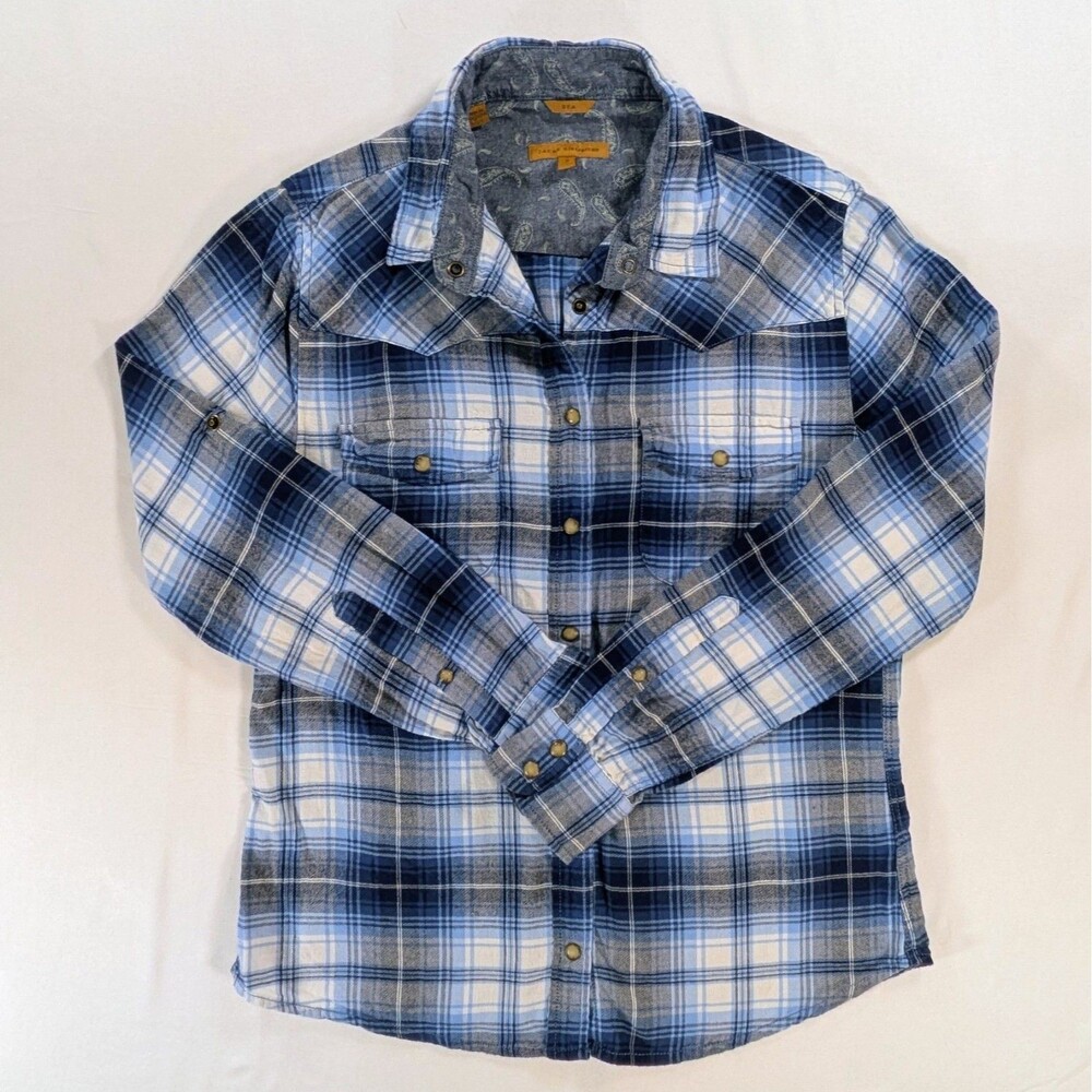 Jachs Girlfriend Bea Blue Flannel Shirt Women's small Plaid Button Cotton grunge
